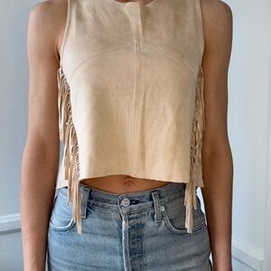 Zara Fringe Detail Tan Sleeveless Top
